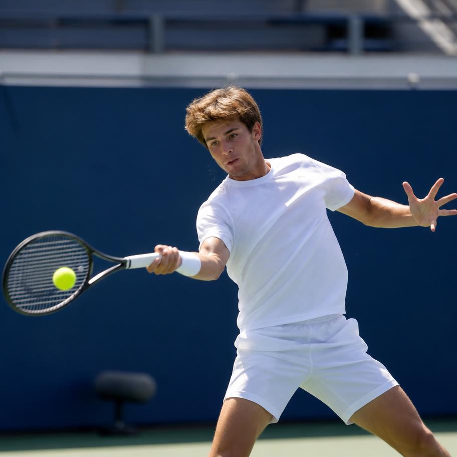 Giovane tennista durante un colpo di diritto su campo esterno